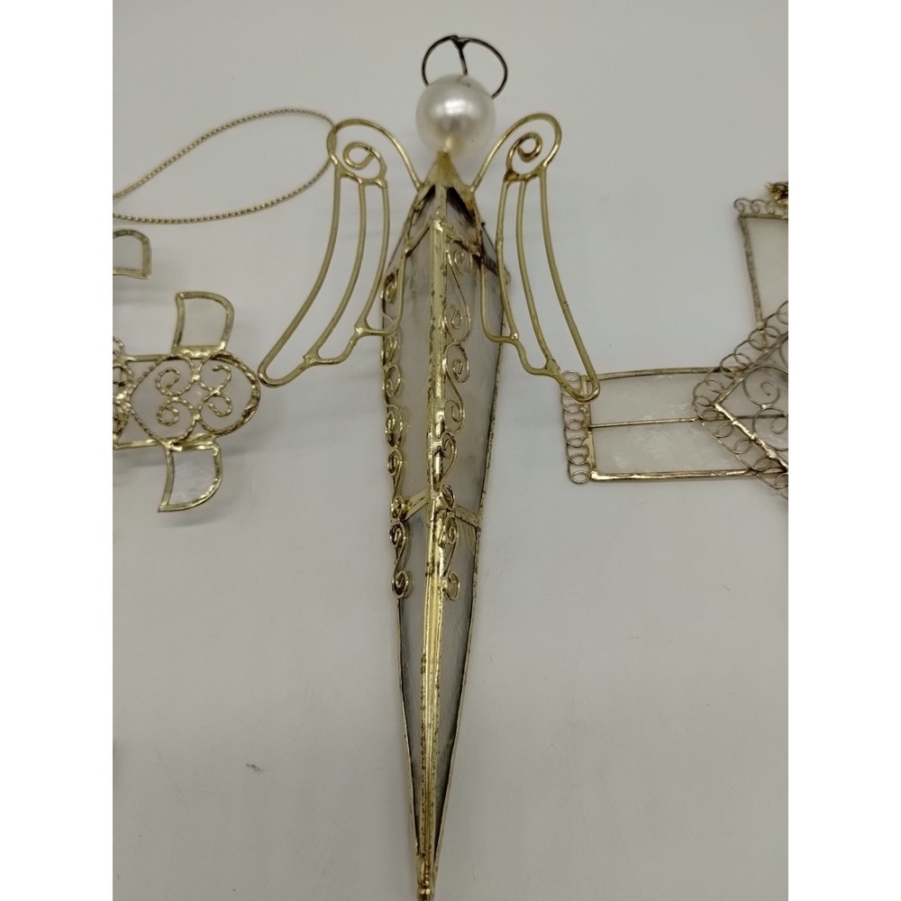 Set Of 3 Stain Glass Look Christmas Ornaments Angel Cross Made From Shell? - Picture 3 of 14